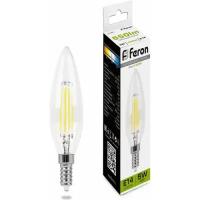 Лампа светодиодная LED 5вт Е14 белый свеча FILAMENT | код 25573 | FERON (5шт.в упак.)