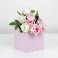 Коробка для цветов с PVC крышкой, розовая 12 x 12 x 12 см