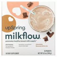 UpSpring, MilkFlow, пажитник и кникус благословенный, напиток со вкусом шоколада, 16 пакетиков по 15 г (0,53 унции)