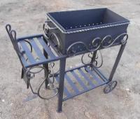 Мангал кованый с дровницей и столиком, 3 мм, для дачи и дома, ручная работа с колесами