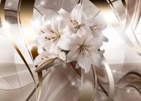 Моющиеся виниловые фотообои GrandPiK Белые лилии и ленты, 200х145 см