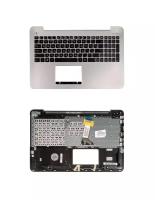 Keyboard / Клавиатура для ноутбука Asus K555LN с металлическим топкейсом и динамиками [90NB0647-R32RUO], серебристая, черные кнопки