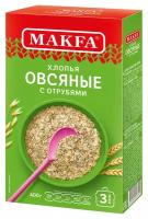 Упаковка 12 штук Хлопья Макфа овсяные с отрубями 400г