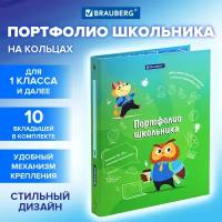 Папка-портфолио школьника "отличник", 4 кольца, 20 файлов, 10 вкладышей, 7БЦ матовая, BRAUBERG, 115240