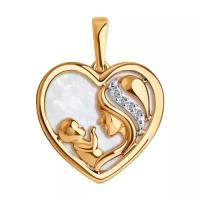 Золотая подвеска Мать и дитя Diamant online с бриллиантом и перламутром 133443, Золото 585°