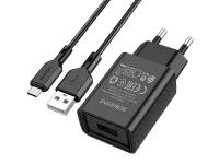 Зарядное устройство Borofone BA68A Glacier 1xUSB 2.1А + кабель MicroUSB Black 6974443385700