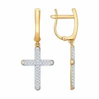 Золотые серьги-кресты Diamant online с фианитом 128218, Золото 585°