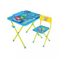 Комплект детской мебели Nika Фиксики Азбука, стол + стул, голубой/зеленый