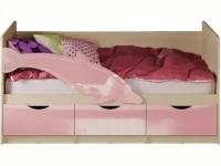 Детская кровать Дельфин-1 МДФ 80х160 (Розовый металлик, Крафт белый)