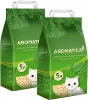 AROMATICAT наполнитель древесный впитывающий для туалета кошек (5 + 5 л)