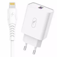 Сетевое зарядное устройство SKYDOLPHIN SC35 USB с кабелем для Apple Lightning (белое)