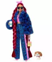 Кукла Mattel Barbie Extra в синем леопардовом костюме HHN09, питомец+аксессуары