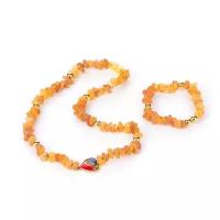 Детский гарнитур бусы с браслетом из натурального лечебного янтаря "Сердечко"