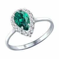 Серебряное кольцо Diamant online 275036 с фианитом и гидротермальным изумрудом, Серебро 925°, размер 18