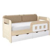 Кровать-тахта Аквилон стиль 800.4 (160х80) кофе, с основанием, комплектом подушек, бортиком и ящиками