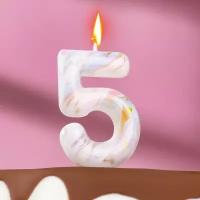 Свеча в торт "Белый мрамор", цифра "5", 5.5 см