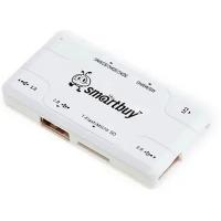 Картридер+Хаб Smartbuy 750, USB 2.0 3 порта SD/microSD/MS/M2 Combo, белый (STRH-750-W)