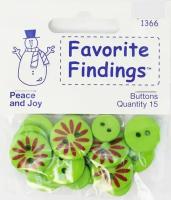 Пуговицы Favorite Findings - круглые, пластиковые, зеленые, 15 шт., 1 упаковка