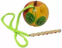 Развивающая игра-шнуровка "Яблоко малое расписное" деревянная, для развития мелкой моторики и координации движений