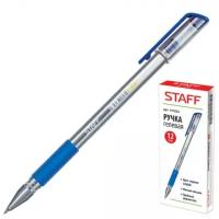 Ручки Ручка гелевая, Синяя, резиновый держатель, корпус прозрачный, STAFF