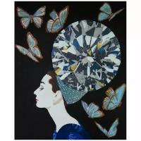 Картина Audrey with Diamond Headdress, Butterflies, and Black Background