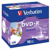 Диск DVDR Verbatim 4.7Gb 16x Jewel case 10шт Printable 43508