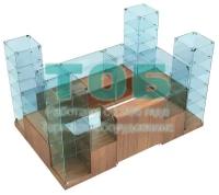 Стеклянный павильон-островок с витринами и прилавками для магазина инструмента TOOL-СПО-ХП-20