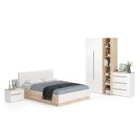 Мебель для спальни Муссон № 4 цвет белый/дуб эндгрейн элегантный/искусственная кожа белая, кровать подъёмным основанием, спальное место 1600х2000 мм