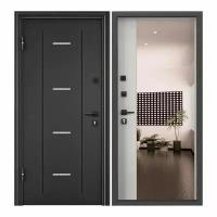 Дверь входная для квартиры Torex Flat M 950х2050 левый, тепло-шумоизоляция, антикоррозийная защита, замки 4го и 2го класса, зеркало, темно-серый/белый
