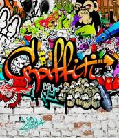 Моющиеся виниловые фотообои GrandPiK В стиле граффити. Graffiti на кирпичной стене, 250х290 см