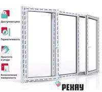 Пластиковое окно ПВХ рехау BLITZ 1200х1800 мм (ВхШ), трех-е, пов-отк левое / глухое / пов-отк правое, двухкамерный стеклопакет, белое