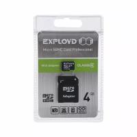 Карта памяти MicroSD, 4 Гб, SDHC, класс 4, с адаптером SD