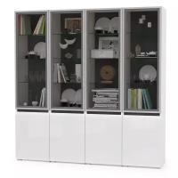 Шкаф-витрина Сидней набор 18, цвет корпус: белый/чёрный/фасады: МДФ белый глянец, ШхГхВ 200х41,3х205,2 см., универсальная сборка