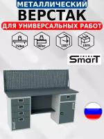 Слесарный верстак SMART 1760.4.S2.1-1.d универсальный в гараж,1364х1766х605