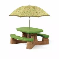 Столик с зонтиком Step-2 «Пикник» (крафт) для детей от 3 лет, 103.5 х 109.2 х 176 см, 2 вместительные скамейки
