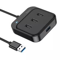 USB Хаб (HB31) с 1 USB на 1 USB 3.0+3 USB 2.0, L=1.2M, HOCO, черный