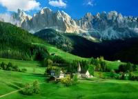 Моющиеся виниловые фотообои GrandPiK Италия. Доломитовые Альпы. Горный пейзаж, 200х145 см