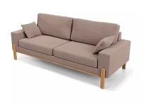 Прямой дизайнерский диван Soft Element Хангель, трехместный, массив дерева, рогожка, темно-бежевый, стиль скандинавский лофт, дачный