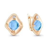 Серьги из золочёного серебра Aquamarine А4750688А-п с фианитом и турмалином, Серебро золочение 925°