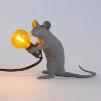 Seletti 14939 MOUSE SITTING grey лампа настольная мышь серая оранжевая лампа