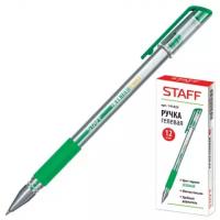 Ручки Ручка гелевая, Зеленая, резиновый держатель, корпус прозрачный, STAFF
