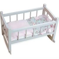 Petitcollin lits berce lonnette en bois laque pour poupee jusqu`a 40 cm (Кроватка для кукол Петитколлин до 40 см серо-голубая)