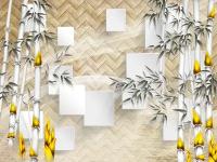 Фотообои Уютная стена "Бамбуковые ветви на геометричном фоне" 360х270 см Виниловые Бесшовные (единым полотном)