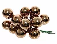 Гроздь стеклянных глянцевых шариков на проволоке, 12 шаров по 25 мм, цвет: лесной орех, Kaemingk