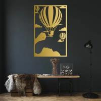 Декоративное панно деревянное, Полет на воздушных шарах (матовое золото)