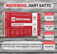 Вата базальтовая Rockwool Лайт Баттс 50 х 600 х 1000 мм 6 кв.м