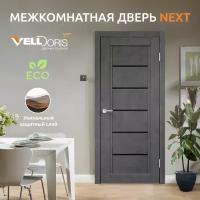 Дверь межкомнатная VellDoris NEXT 1, муар темно-серый, 800x2000, LR, стекло лакобель черное, без врезки замка и петель