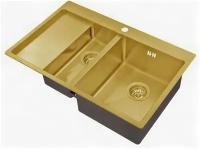 Мойка кухонная 78 см ZORG INOX PVD (SZR 5178-2-R BRONZE), двойная, бронза