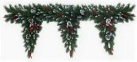 Гирлянда "Хвойный ламбрекен заснеженный" три 'капли' с шишками и ягодами, хвоя - PVC, 183х50 см, National Tree Company