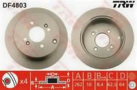 Диск тормозной задн HY: ACCENT III (MC) 05-, ACCENT седан (MC) 05-, GETZ (TB) 02-, i20 (PB, PBT) 08-, HY (BEIJING): ACCENT 06-, KIA: RIO II (JB) 05-, TRW DF4803